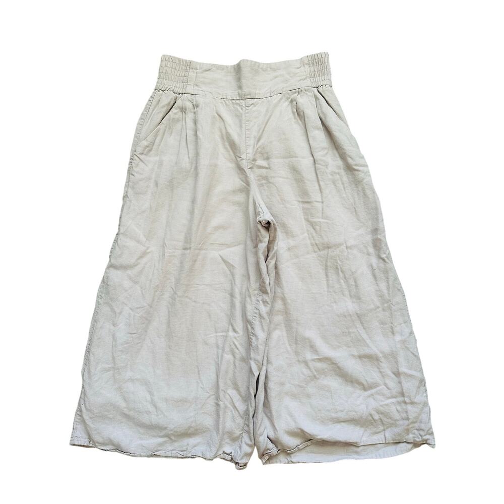 Sunday Best Oatmeal Wide Leg Cropped Pull On Pants Medium Linen Blend